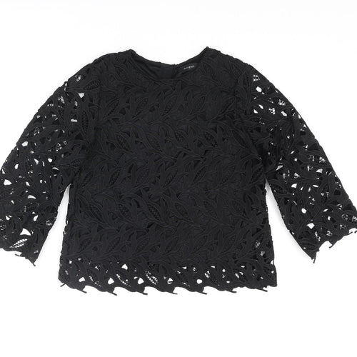 Autograph Womens Black Polyester Basic Blouse Size 8 Round Neck - Vine Lace