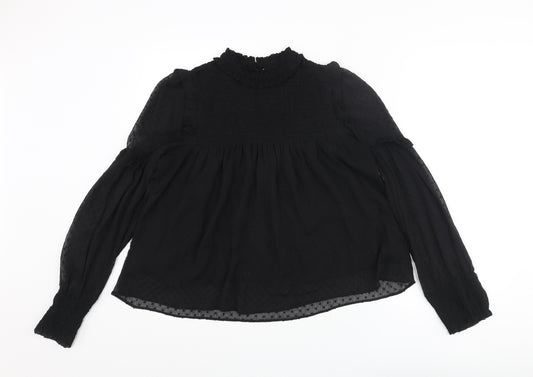 Zara Womens Black Polka Dot Polyester Basic Blouse Size M Mock Neck - Frill
