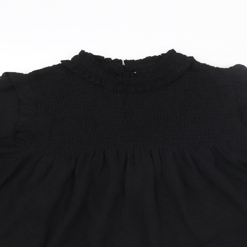 Zara Womens Black Polka Dot Polyester Basic Blouse Size M Mock Neck - Frill