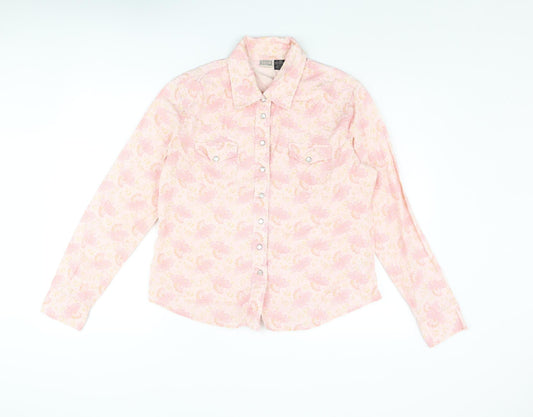 Arizona Jean Company Womens Pink Paisley Cotton Basic Button-Up Size XL Collared
