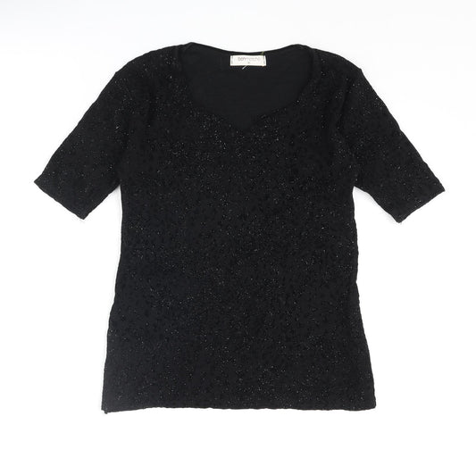 Bonmarché Womens Black Animal Print Polyester Basic T-Shirt Size XL Sweetheart - Glitter Leopard Print