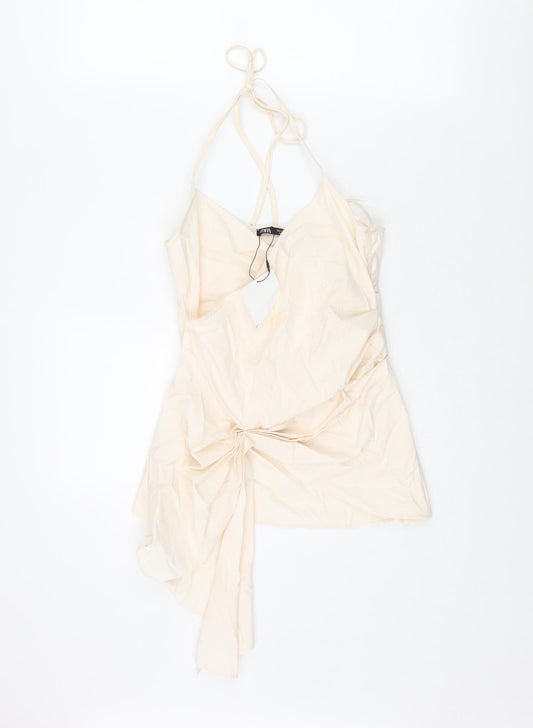 Zara Womens Pink Cotton Camisole Blouse Size S Halter - Rouched Pleated