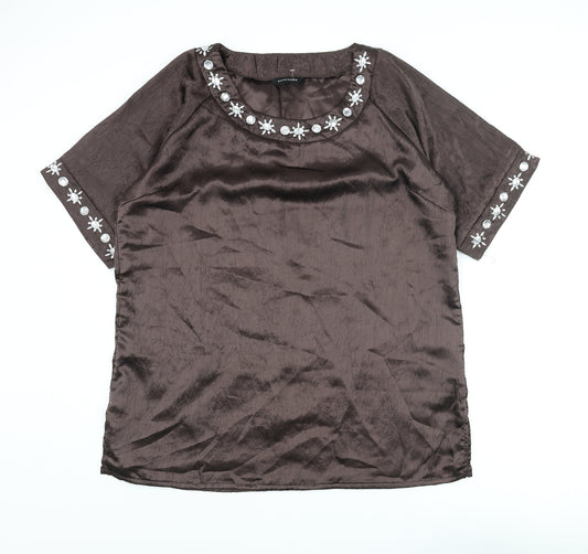 Wardrobe Womens Brown Polyester Tunic Blouse Size 20 Round Neck - Rhinestone