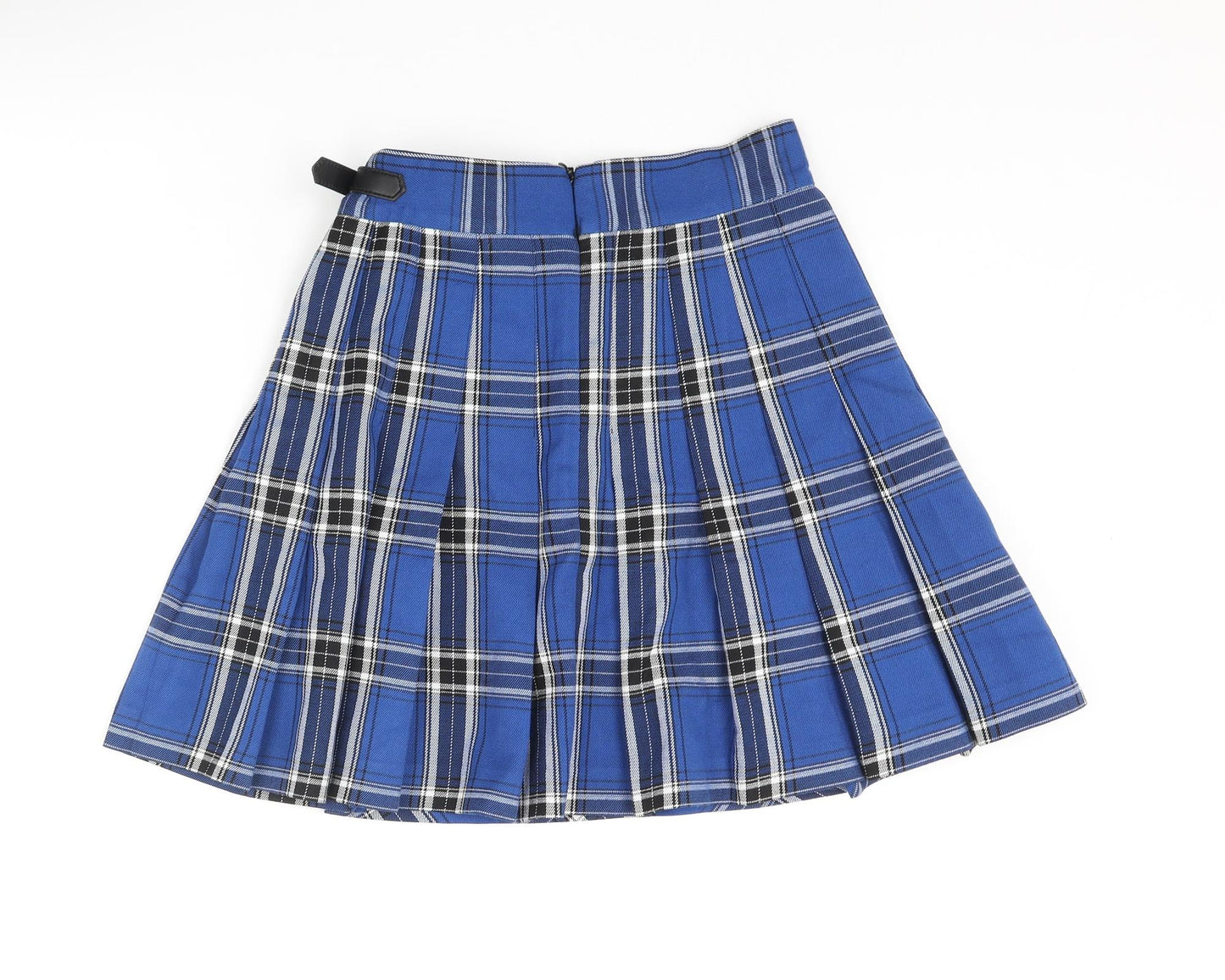 Marks and Spencer Womens Blue Check Polyester Pleated Skirt Size 6 Zip - Buckle