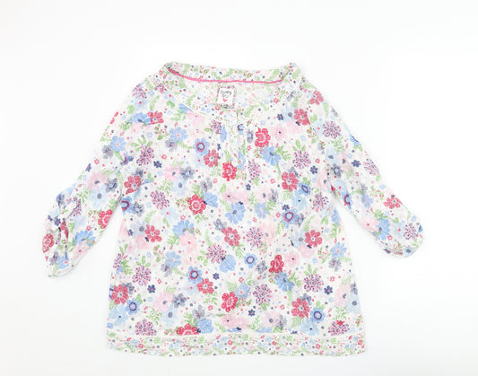 EWM Womens Multicoloured Floral Cotton Basic Blouse Size 16 Roll Neck - Button