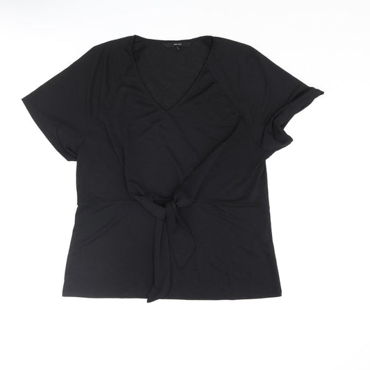 Vera Moda Womens Black Polyester Basic T-Shirt Size L V-Neck - Tie
