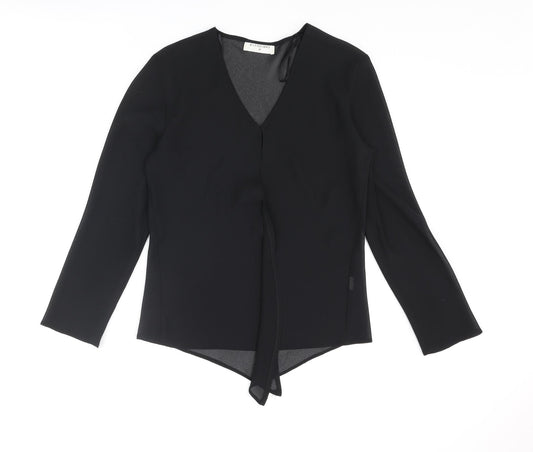 Just Elegance Womens Black Polyester Basic Blouse Size 12 V-Neck - Open Front Semi Sheer
