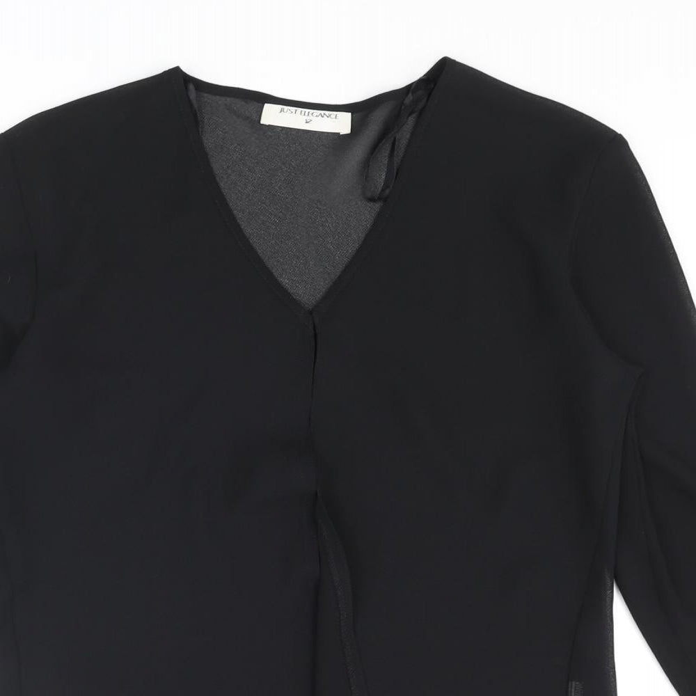 Just Elegance Womens Black Polyester Basic Blouse Size 12 V-Neck - Open Front Semi Sheer