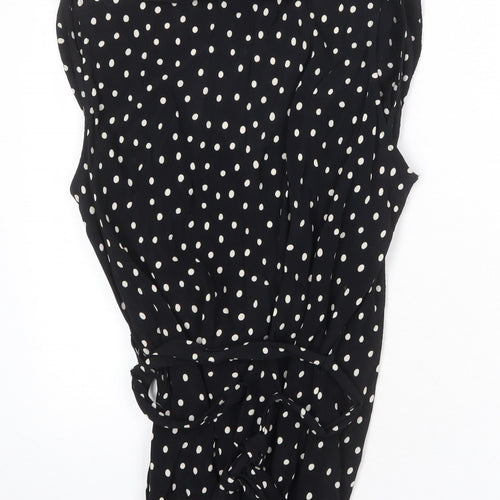 Wallis Womens Black Polka Dot Viscose Basic Blouse Size 18 V-Neck