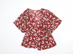 Joe Browns Womens Red Floral Polyester Wrap Blouse Size 14 V-Neck - Striped
