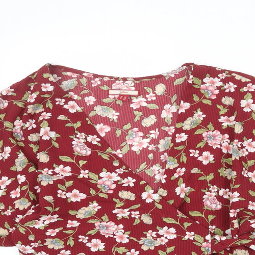 Joe Browns Womens Red Floral Polyester Wrap Blouse Size 14 V-Neck - Striped