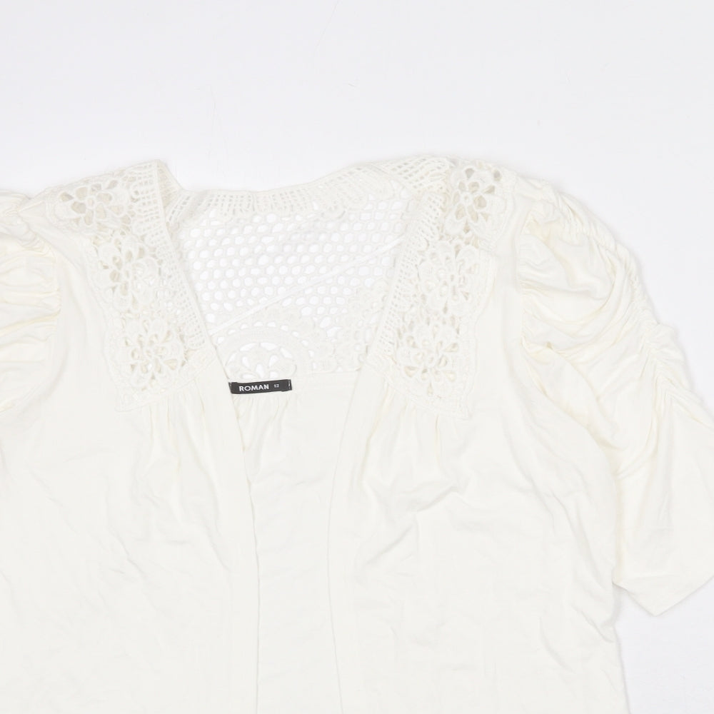 Roman Womens Ivory Viscose Basic T-Shirt Size 12 V-Neck - Cardigan Style, Lace Detailing