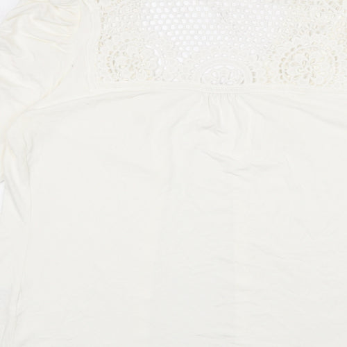 Roman Womens Ivory Viscose Basic T-Shirt Size 12 V-Neck - Cardigan Style, Lace Detailing
