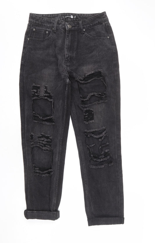 Boohoo Womens Grey Cotton Mom Jeans Size 10 L26 in Regular Zip