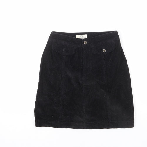 Jack Wills Womens Black Cotton A-Line Skirt Size 6 Zip