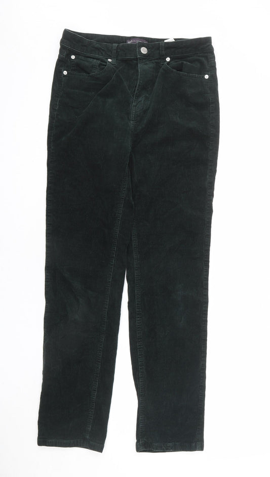 Marks and Spencer Womens Green Cotton Trousers Size 14 L29 in Regular Zip