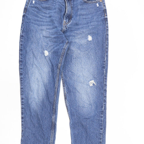 Bershka Womens Blue Cotton Mom Jeans Size 10 L26 in Regular Zip