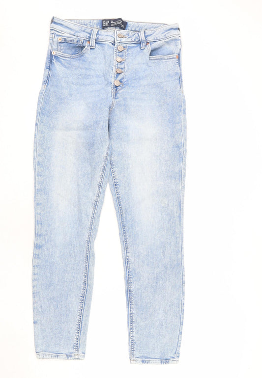 Gap Womens Blue Cotton Skinny Jeans Size 10 L30 in Regular Zip - Acid Wash Effect