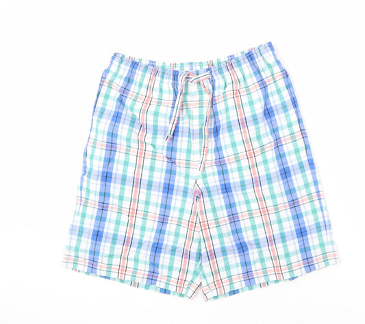 Marks and Spencer Mens Multicoloured Plaid Cotton Bermuda Shorts Size S L7 in Regular Drawstring