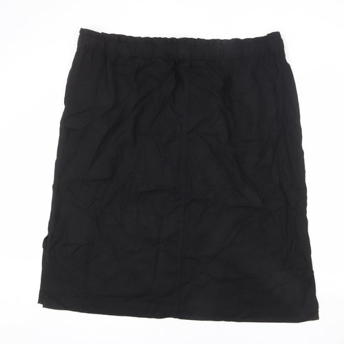 Marks and Spencer Womens Black Linen A-Line Skirt Size 24 - Side Slits, Tie Details, Elastic Waist