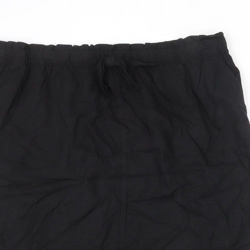 Marks and Spencer Womens Black Linen A-Line Skirt Size 24 - Side Slits, Tie Details, Elastic Waist