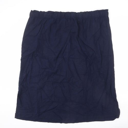 Marks and Spencer Womens Blue Linen A-Line Skirt Size 24 - Side Slits, Tie Details, Elastic Waist