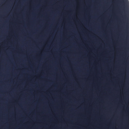 Marks and Spencer Womens Blue Linen A-Line Skirt Size 24 - Side Slits, Tie Details, Elastic Waist