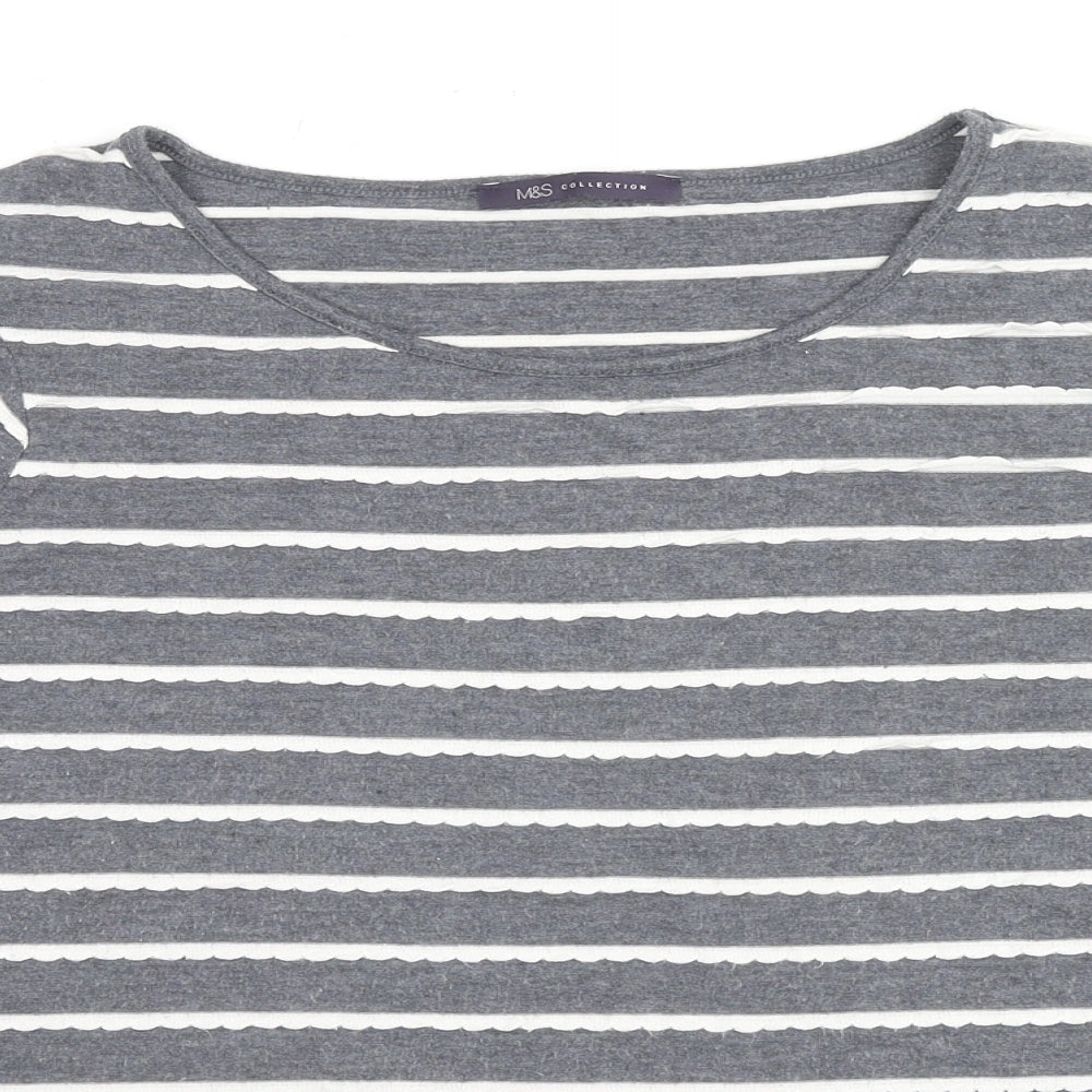 Marks and Spencer Womens Grey Striped Viscose Basic T-Shirt Size 20 Round Neck