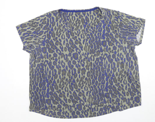 Marks and Spencer Womens Multicoloured Animal Print Polyester Basic T-Shirt Size 20 Round Neck - Leopard Print