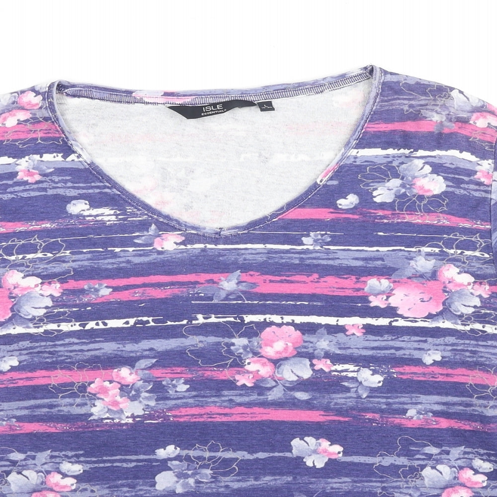 EWM Womens Purple Floral Cotton Basic Blouse Size 18 V-Neck - Flowers, Size 18-20