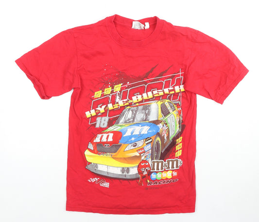 Chase Boys Red Cotton Basic T-Shirt Size S Round Neck Pullover - Joe Gibbs Racing M&M's