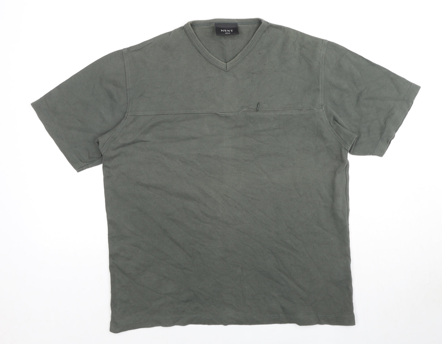 NEXT Mens Green Cotton T-Shirt Size M V-Neck