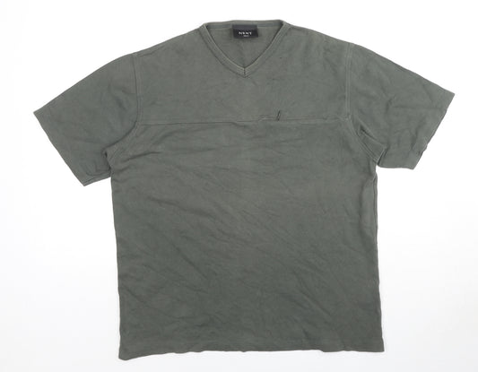 NEXT Mens Green Cotton T-Shirt Size M V-Neck