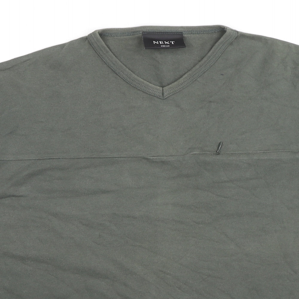 NEXT Mens Green Cotton T-Shirt Size M V-Neck