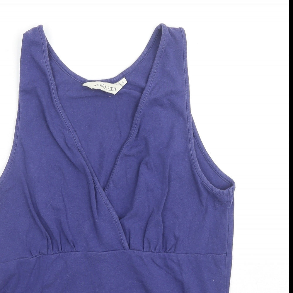 As Quith London Womens Blue Cotton Basic Tank Size L V-Neck