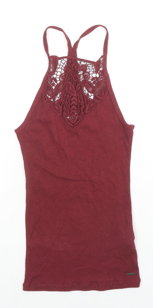 Hollister Womens Red Cotton Camisole Tank Size XS Halter - Lace Detail
