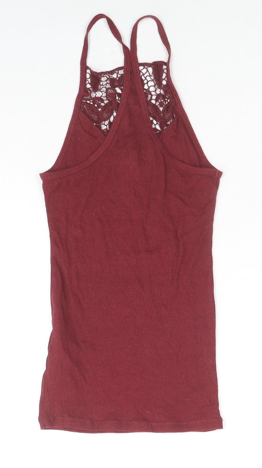 Hollister Womens Red Cotton Camisole Tank Size XS Halter - Lace Detail