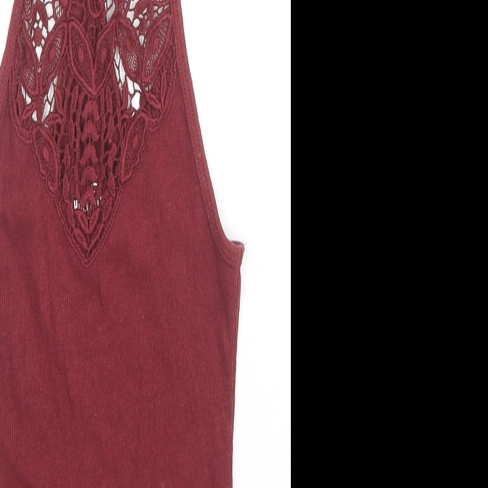 Hollister Womens Red Cotton Camisole Tank Size XS Halter - Lace Detail