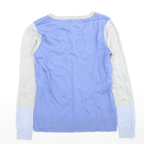 Laura Ashley Womens Blue V-Neck Cotton Pullover Jumper Size 8