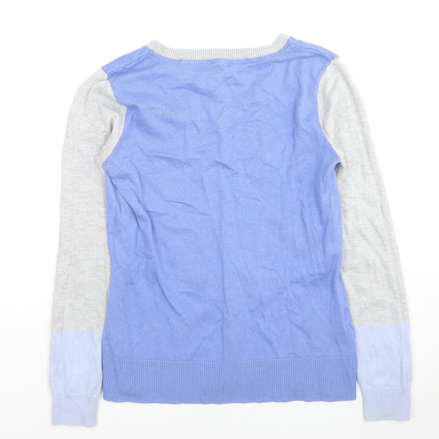 Laura Ashley Womens Blue V-Neck Cotton Pullover Jumper Size 8