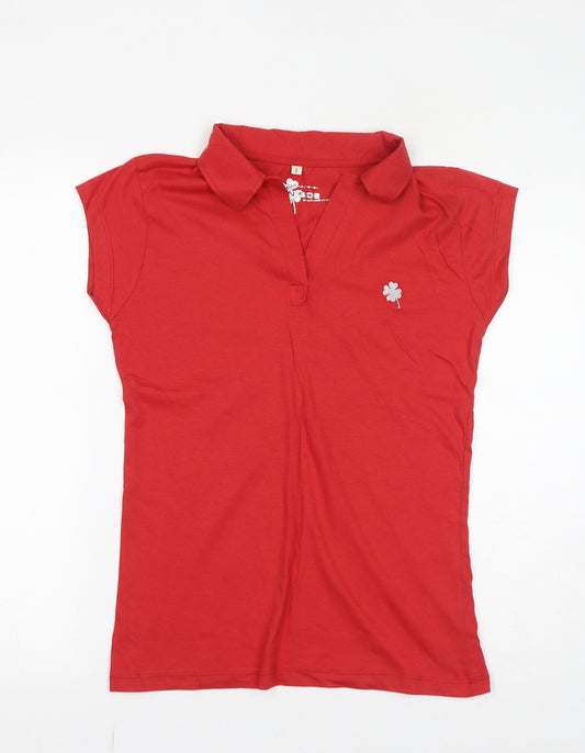 INSIDE Womens Red 100% Cotton Basic T-Shirt Size L Collared
