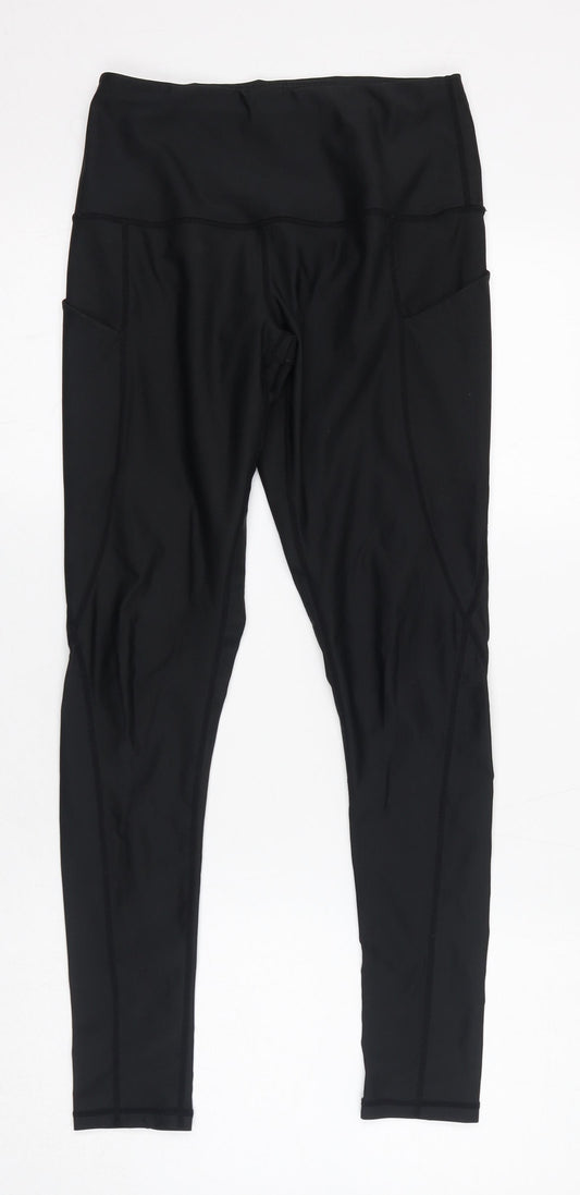 Occffy Womens Black Polyester Capri Leggings Size S L28.5 in Regular Pullover - Side Pockets