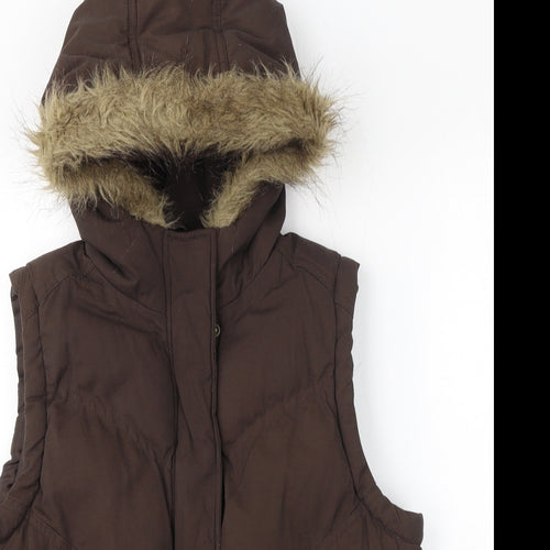 Dorothy Perkins Womens Brown Gilet Coat Size 14 Zip - Faux Fur Hood, Puffer Jacket