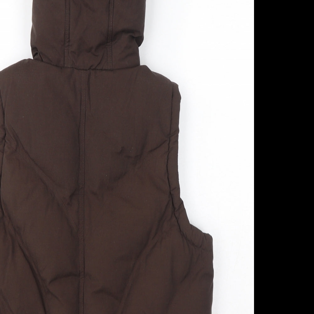 Dorothy Perkins Womens Brown Gilet Coat Size 14 Zip - Faux Fur Hood, Puffer Jacket