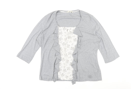 Debenhams Womens Grey Floral Cotton Basic T-Shirt Size 20 Round Neck