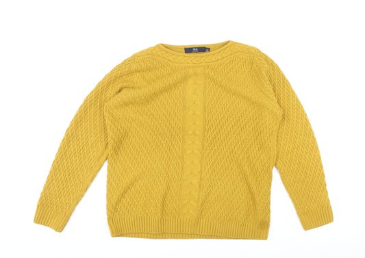 EWM Womens Yellow Round Neck Acrylic Pullover Jumper Size L - Textured
