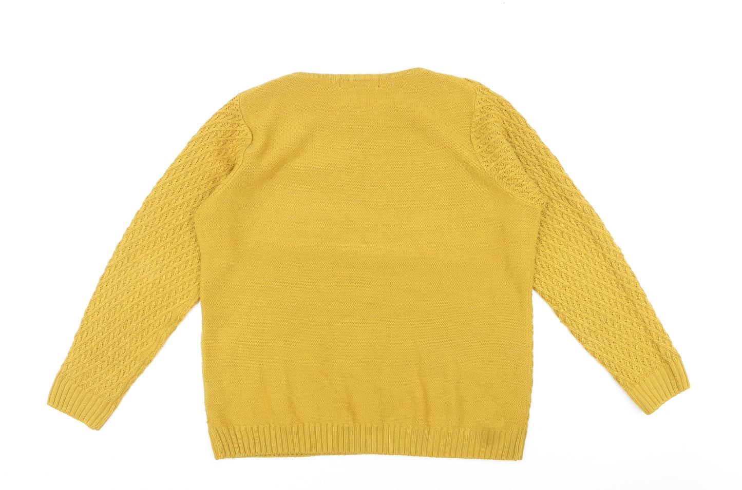 EWM Womens Yellow Round Neck Acrylic Pullover Jumper Size L - Textured