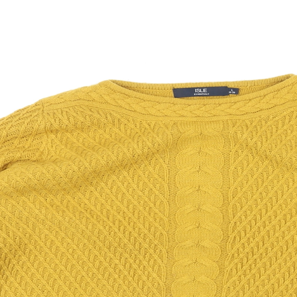 EWM Womens Yellow Round Neck Acrylic Pullover Jumper Size L - Textured