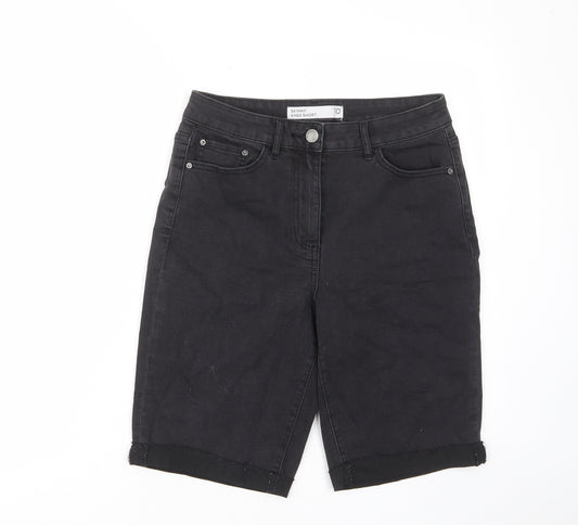 NEXT Womens Grey Cotton Bermuda Shorts Size 10 L10 in Regular Zip - Pockets, Belt Loops