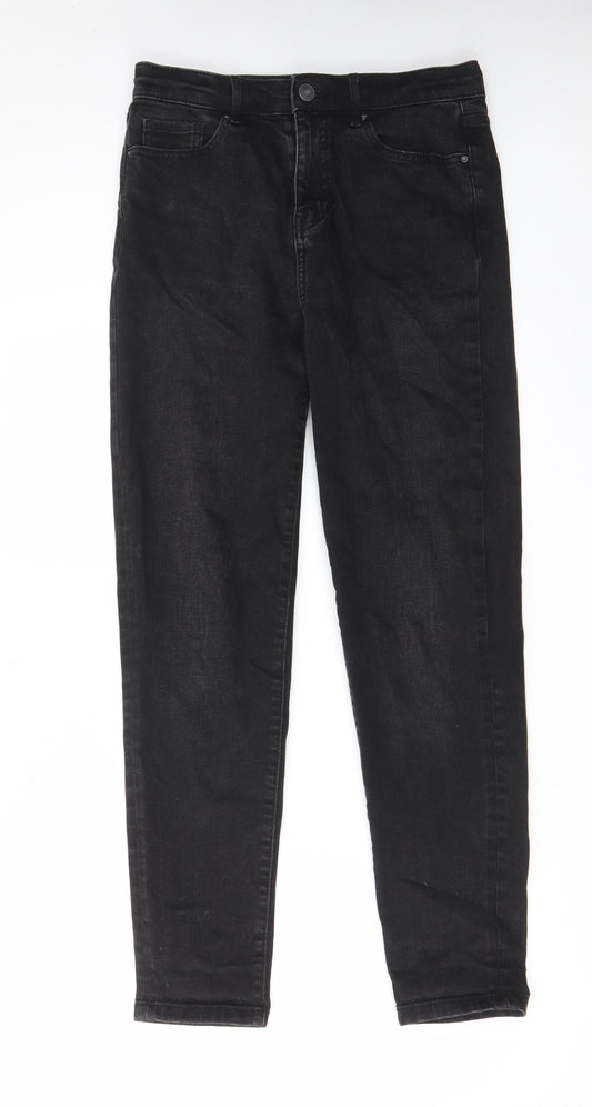 marks and Womens Black Cotton Mom Jeans Size 10 L29 in Regular Zip - Pockets, Belt Loops